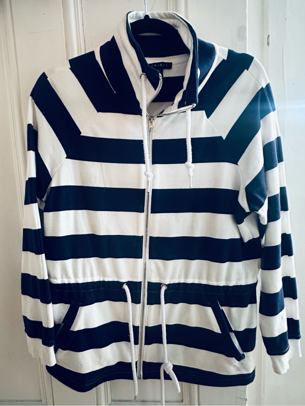 Tribal Navy & white striped full Zip up Jacket
